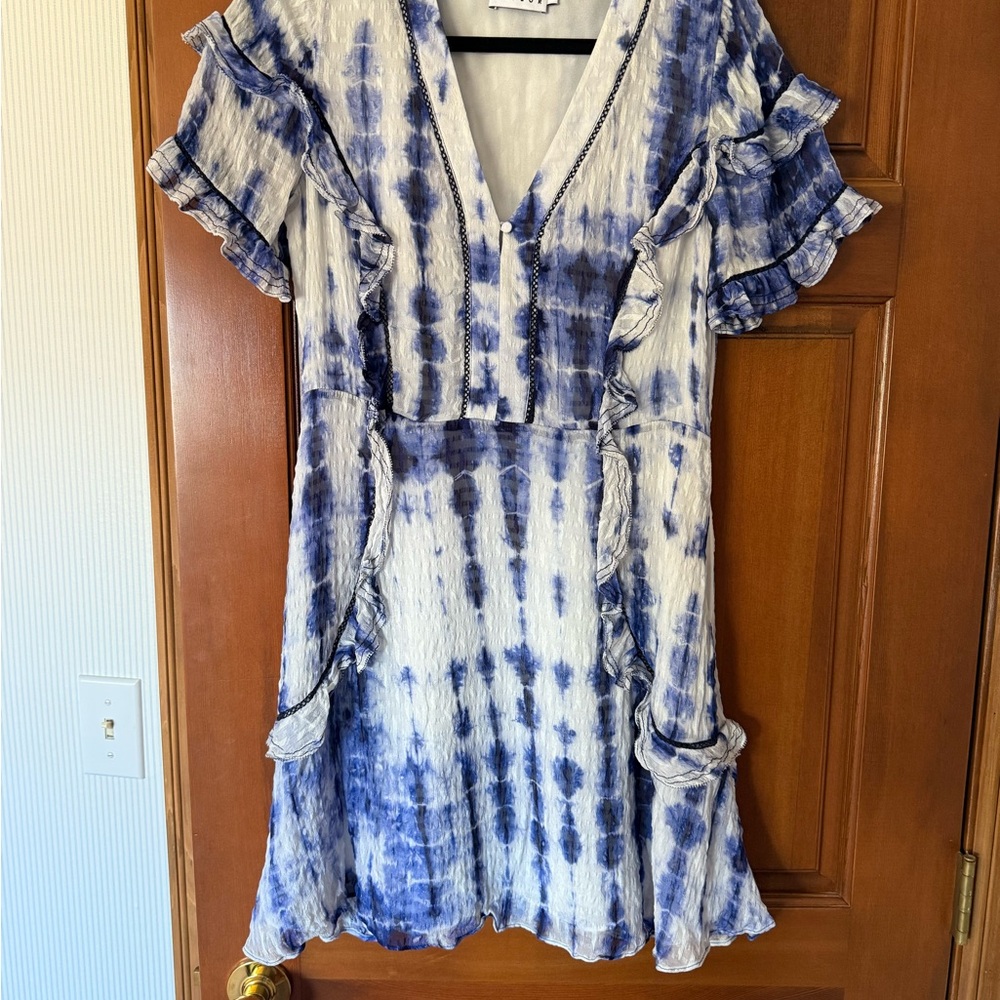 Tanya Taylor Indigo Tie-Dye Mini Dress